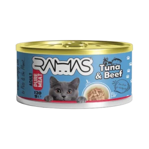 کنسرو گوشت خالص تن و فیله بیف گربه 120 گرمی راماس